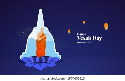 Happy Vesak day greeting illustration concept