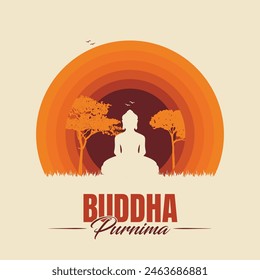 Happy Vesak Day, Illustration des Buddha, der unter einem Bodhi-Baum meditiert. Minimale Illustration . Buddhistischer Feiertag, Asadha Purnima, Buddha Purnima.