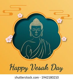 Happy Vesak Day with Meditation Monk Cartoon Poster Vector  Illustration