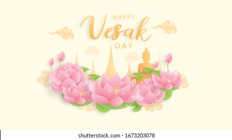 Feliz día de Vesak. Ilustración vectorial de estilo de corte de papel. 