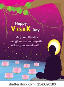 Happy Vesak Day with Slogan and Sacred fig tree