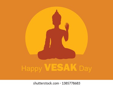 Happy Vesak Day vector. Silhouette of sitting Buddha vector illustration. May Buddhist holiday. Important day