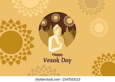 Happy Vesak day. Vesak or Waisak day vector illustration. Suitable for greeting card, poster and banner 