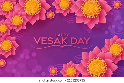 Happy Vesak Day Wishes Cards With Lotus Flowers flat design.