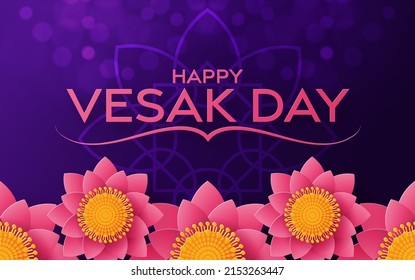 Happy Vesak Day Wishes Cards With Lotus Flowers flat design.