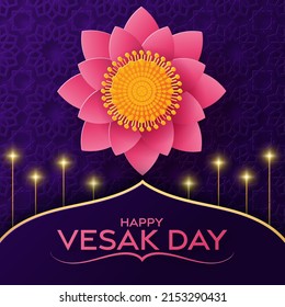 Happy Vesak Day Wishes Cards With Lotus Flowers flat design.