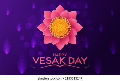 Happy Vesak Day Wishes Cards With Lotus Flowers flat design.