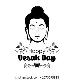 Happy Vesak Day wishes greetings with buddha and lotus illustration. Can be used for poster, banner, logo, background, greetings, print design, festive elements, symbols, icons and objects. 