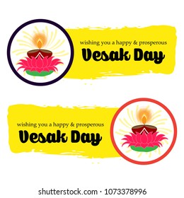 Happy Vesak Day wishes greetings with buddha and lotus illustration. Can be used for poster, banner, logo, background, greetings, print design, festive elements, symbols, icons and objects.