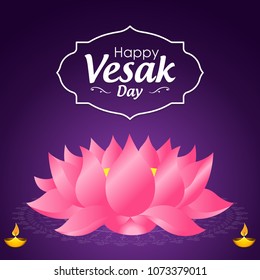 Happy Vesak Day wishes greetings with buddha and lotus illustration. Can be used for poster, banner, logo, background, greetings, print design, festive elements, symbols, icons and objects.