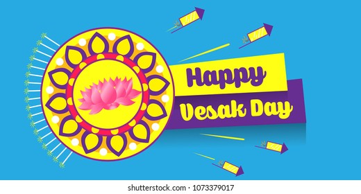 Happy Vesak Day wishes greetings with buddha and lotus illustration. Can be used for poster, banner, logo, background, greetings, print design, festive elements, symbols, icons and objects.