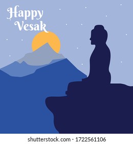 Happy vesak vector illustration with budhdha statue