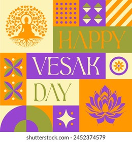 Happy Vesak Waisak Day seamless pattern in scandinavian style postcard with Retro clean concept design