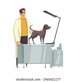 Happy vet examining dog cartoon vector illustration