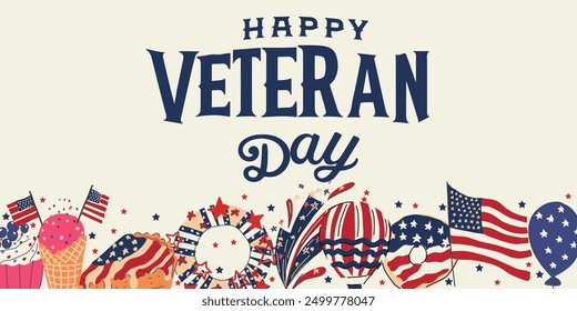 Happy Veteran Day greeting card. Hand drawn vector illustration. American patriotic holiday.