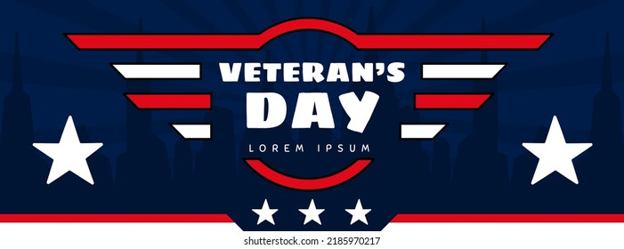 happy veteran day horizontal banner vector illustration flat design