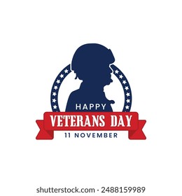 Happy Veterans Day 11 November with a soldier silhouette