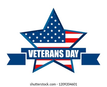 Happy Veterans Day 11th of November. Honoring all who served. Red five-pointed star with flag usa. Vector illustration