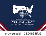 Happy Veterans Day 2024 Concept. US Army Veterans Silhouette in in front of US Map. Best for Veterans Day, Hero Day and US Army Anniversary. Vector Illustration