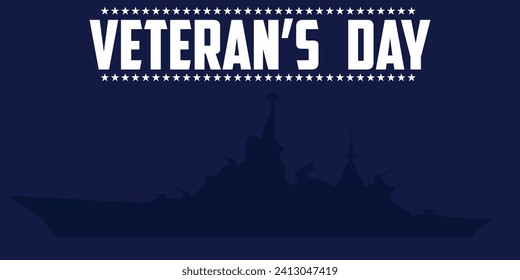 Happy Veteran's Day America with wide view background for congratulations. colorful and elegant design. best for banner, card, presentation, template