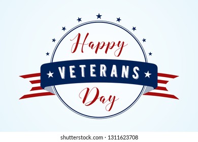 Happy Veterans Day - American flag ribbon with lettering Happy Veterans Day. Veterans Day retro poster card celebration design. Vector illustration EPS.8 EPS.10