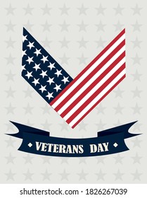 happy veterans day, american flag memorial celebration vector illustration