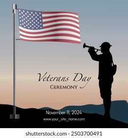 Feliz día de los veteranos, bandera americana y soldado americano