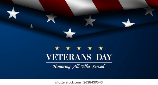 Happy Veterans Day. American flag. Great for posters, banners and social media. Blue background.