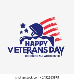 Happy Veterans Day, American traditional patriotic celebration with  simple typography and soldier's helmet