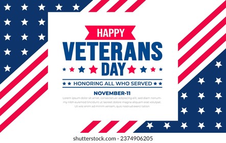 happy Veterans Day background design template with american flag. Honoring all who served. background, banner, placard, card, and poster design template. Vector illustration.