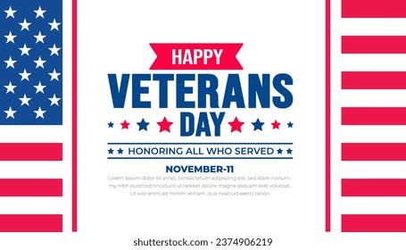 happy Veterans Day background design template with american flag. Honoring all who served. background, banner, placard, card, and poster design template. Vector illustration.