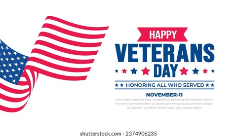 happy Veterans Day background design template with american flag. Honoring all who served. background, banner, placard, card, and poster design template. Vector illustration.