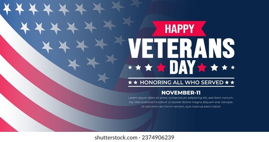 happy Veterans Day background design template with american flag. Honoring all who served. background, banner, placard, card, and poster design template. Vector illustration.