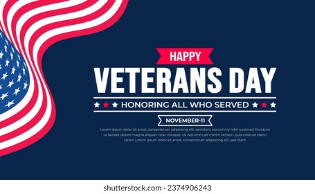 happy Veterans Day background design template with american flag. Honoring all who served. background, banner, placard, card, and poster design template. Vector illustration.