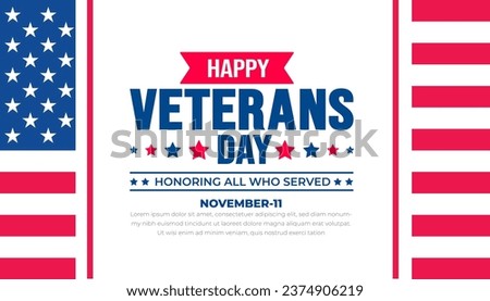 happy Veterans Day background design template with american flag. Honoring all who served. background, banner, placard, card, and poster design template. Vector illustration.