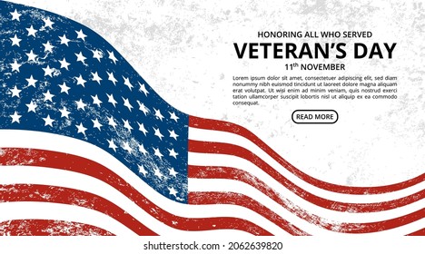Happy veterans day background with drawing flag on white wall illustration