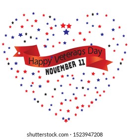 happy veterans day, with a background of love full of colorful stars