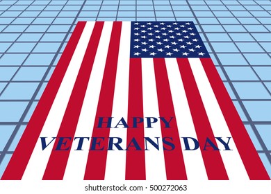 Happy veterans day background with USA flag. The banner on the building. patriotic vector illustration.