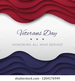 happy veterans day banner design template with paper cut layers. vector illustration for greeting cards, posters, invitations, brochures