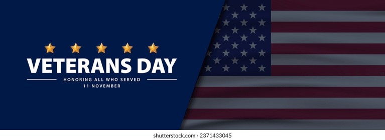 Happy Veterans Day banner. Honoring all who served. Vector illustration