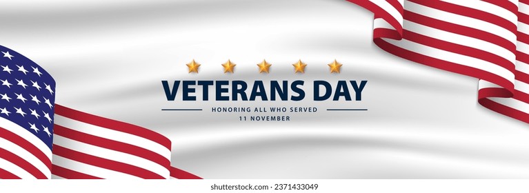 Happy Veterans Day banner. Honoring all who served. Vector illustration