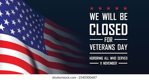 Happy Veterans Day banner. Honoring all who served. Vector illustration