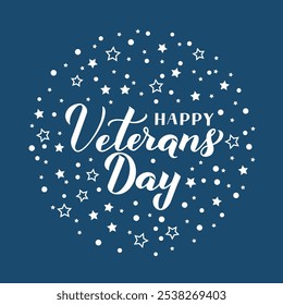 Happy Veterans Day calligraphy round sign. American holiday typography poster. Easy to edit vector template for banner, flyer, greeting card, etc