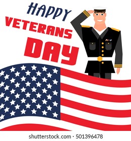 Happy veterans day card template. Cartoon style
