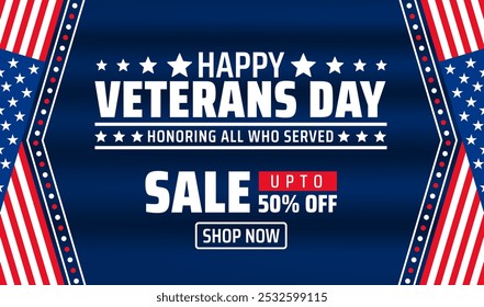 happy Veterans day celebration background or banner design template with usa flag. Honoring all who served. Veterans day background with american flag.