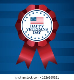 happy veterans day celebration with lettering and flag in medal vector illustration design