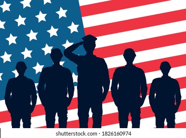 Illustration American Soldier Standing Flag On Stock Vector (Royalty ...