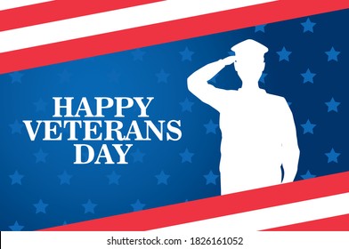 happy veterans day celebration with military officer saluting vector illustration design