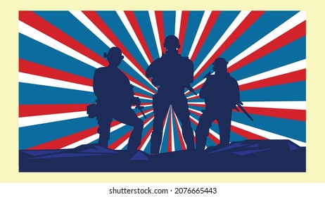 happy veterans day celebration with military officers and soldiers saluting Pro Vector, veterans day theme background. remembering the heroes