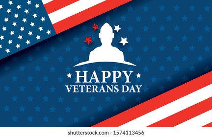 happy veterans day celebration with silhouette military and flag vector illustration design
